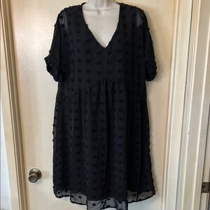 Kirundo loose fit raised polka dot black mini dress size L
